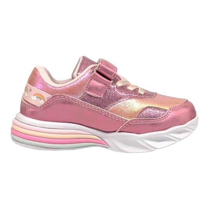 Sneakers unicorno bambina fuxia con strappo, lacci elastici e luci - Alek Moda