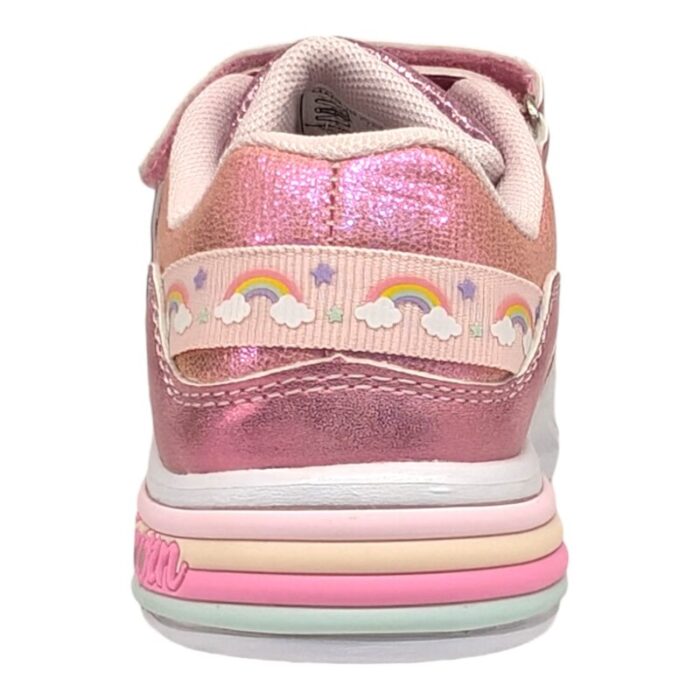 Sneakers unicorno bambina fuxia con strappo, lacci elastici e luci - Alek Moda