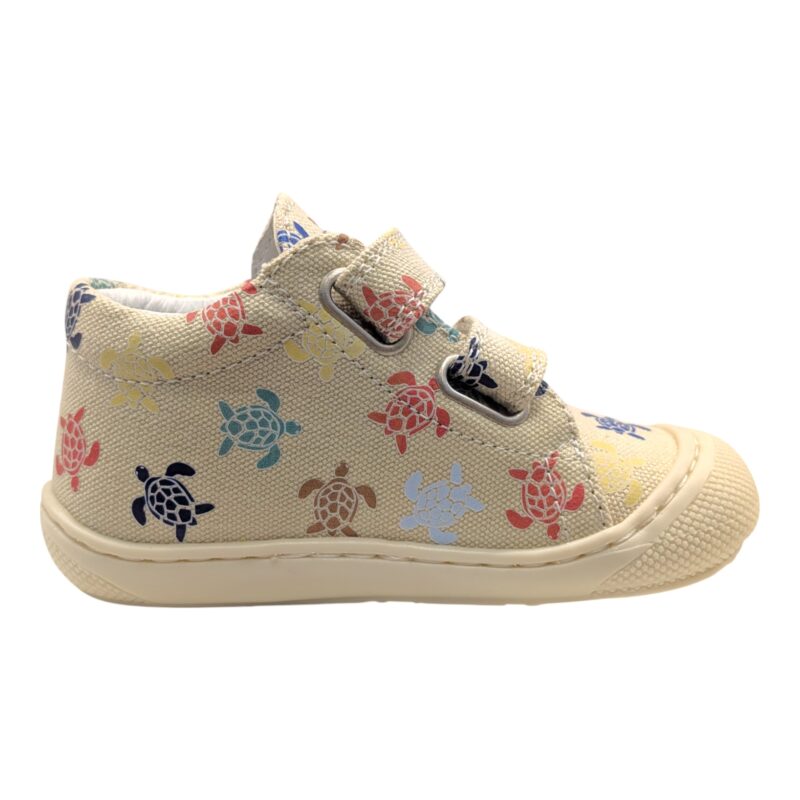 Sneakers unisex cocoon primi passi ecrù-multi turtles e doppio strappo - Naturino