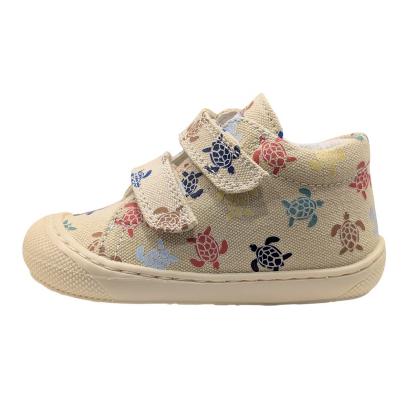 Sneakers unisex cocoon primi passi ecrù-multi turtles e doppio strappo - Naturino