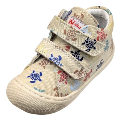 Sneakers unisex cocoon primi passi ecrù-multi turtles e doppio strappo - Naturino