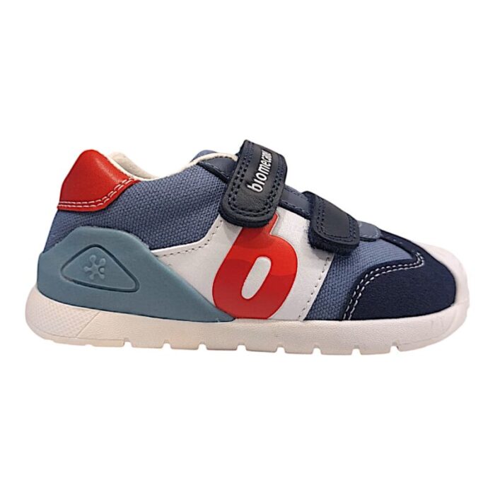 Sneakers unisex di colore blu-navy-petrolio-rosso con doppio strappo - Biomecanics