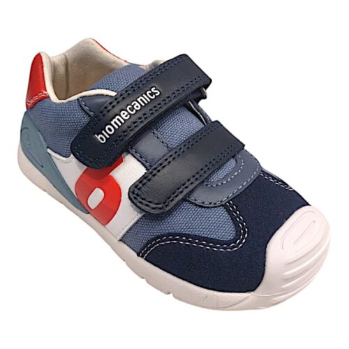 Sneakers unisex di colore blu-navy-petrolio-rosso con doppio strappo - Biomecanics