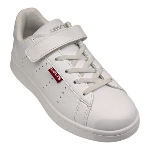Sneakers unisex tipo Stan Smith total white in similpelle con strappo e lacci elastici - Levi's