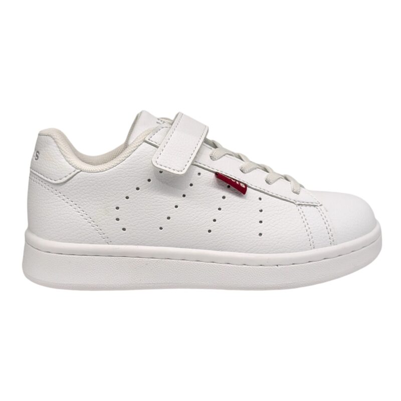 Sneakers unisex tipo Stan Smith total white in similpelle con strappo e lacci elastici - Levi's 2 Sneakers unisex tipo Stan Smith total white in similpelle con strappo e lacci elastici - Levi's