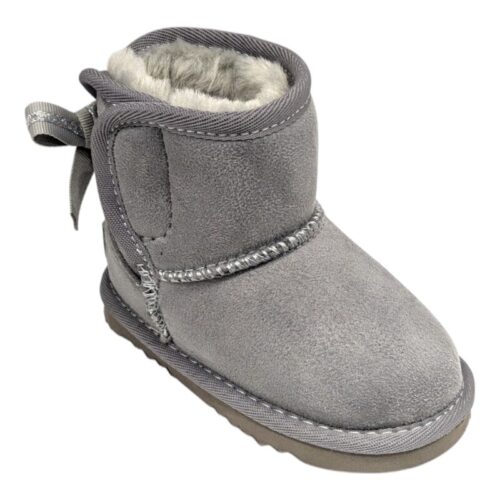 Stivale Baby grigio per bambina modello UGG con fiocchetto e apertura a strappo laterale – Grünland