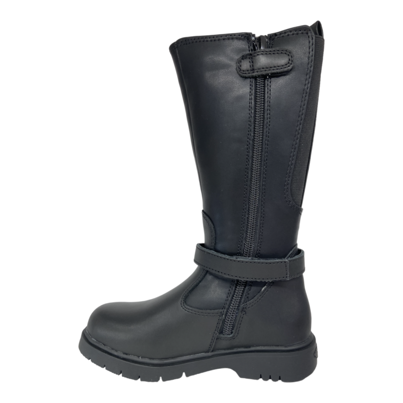 Stivale alto nero in pelle per bambina con catena di strass diamantata - Lelli Kelly