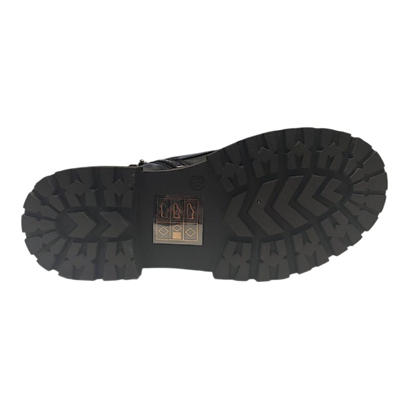 Stivaletto anfibio classico nero lucido per bambina con lacci e cerniera - Asso 5 Stivale anfibio classico nero lucido per bambina con lacci elastici e cerniera - Asso