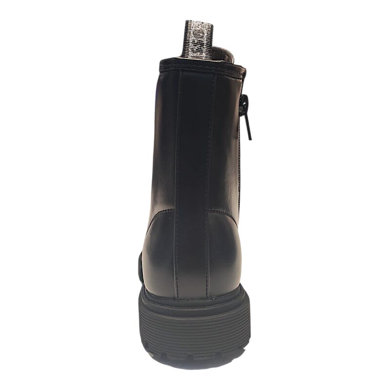 Stivaletto anfibio classico nero lucido per bambina con lacci e cerniera - Asso 4 Stivale anfibio classico nero lucido per bambina con lacci elastici e cerniera - Asso