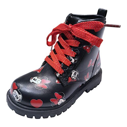 Stivale anfibio per bambina Minnie nero-rosso con lacci e zip laterale – Easy Shoes