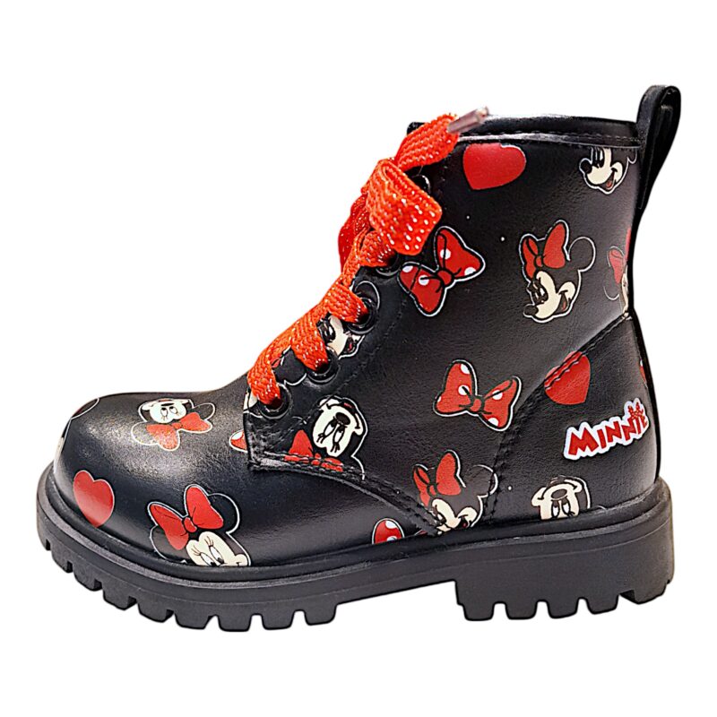 Stivale anfibio per bambina Minnie nero-rosso con lacci e zip laterale – Easy Shoes 3 Stivale anfibio per bambina Minnie nero-rosso con lacci e zip laterale – Easy Shoes