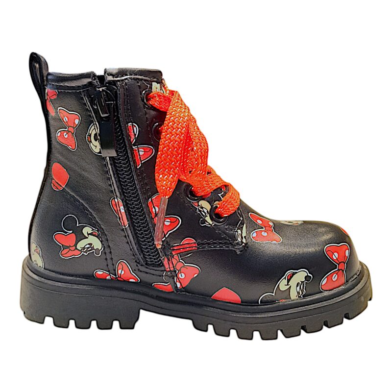 Stivale anfibio per bambina Minnie nero-rosso con lacci e zip laterale – Easy Shoes 2 Stivale anfibio per bambina Minnie nero-rosso con lacci e zip laterale – Easy Shoes