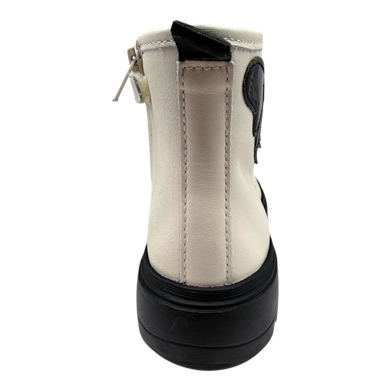 Stivale anfibio primi passi bianco avorio per bambina con fiocco laterale nero lucido, lacci elastici e zip - Geox 4 Stivale anfibio primi passi avorio per bambina con fiocco laterale nero lucido, lacci e zip - Geox
