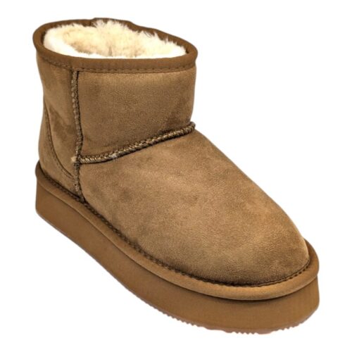 Stivale color cuoio per bambina modello UGG con suola alta in similpelle – Grünland