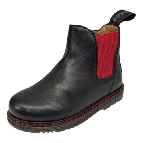 Stivale nero unisex modello Chelsea in pelle con elastico rosso e cerniera lampo laterale – Grünland