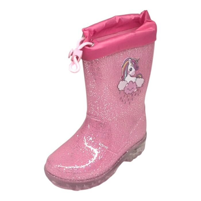 Stivale rosa anti pioggia per bambina glitterato con unicorno e luci - Silver