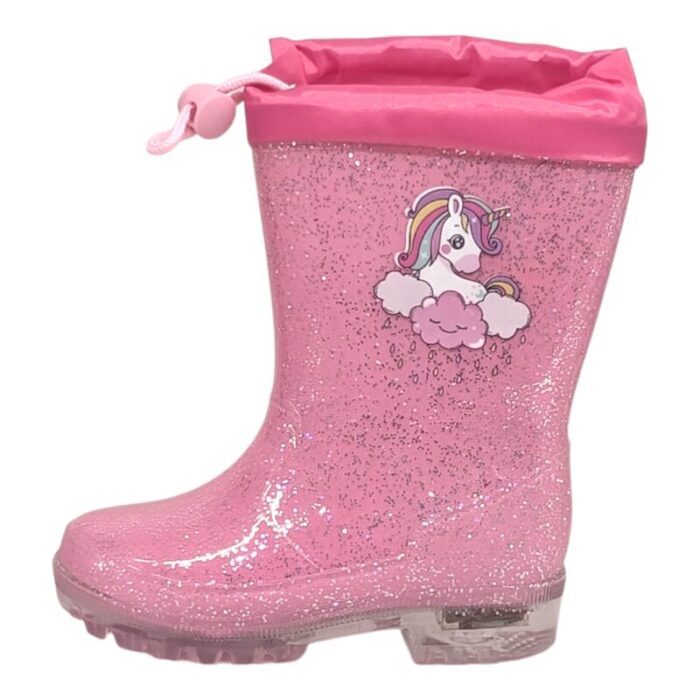 Stivale rosa anti pioggia per bambina glitterato con unicorno e luci - Silver
