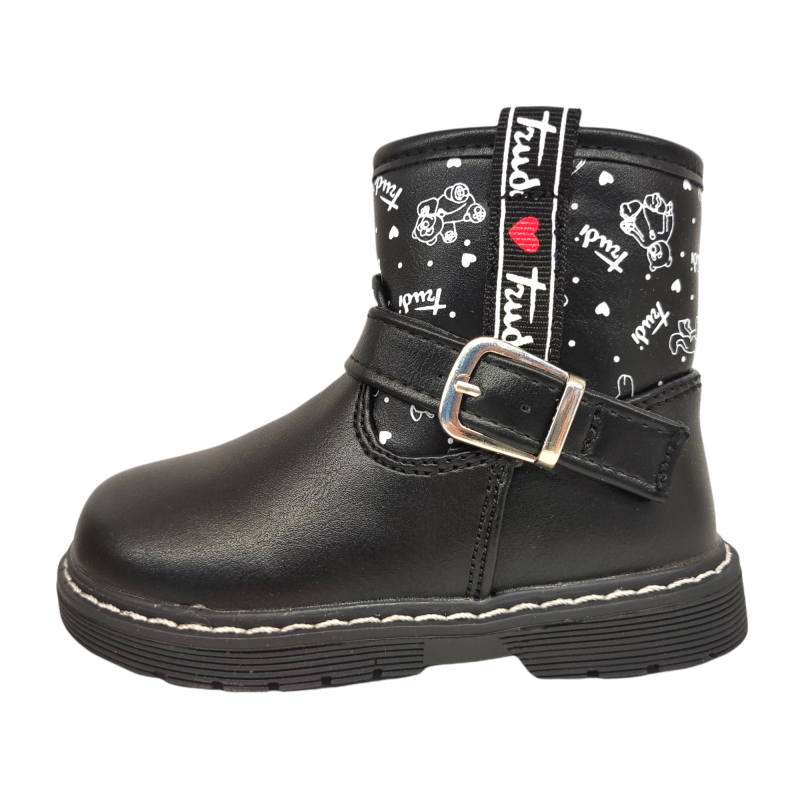 Stivale work black con scritte bianche e orsetto - Trudi