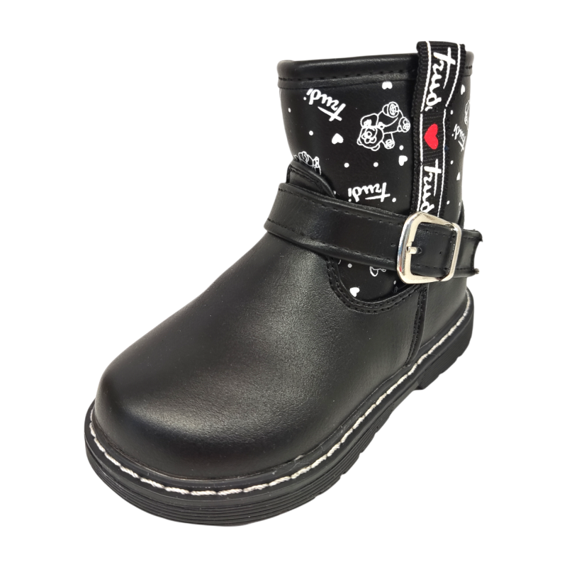 Stivale work black con scritte bianche e orsetto - Trudi