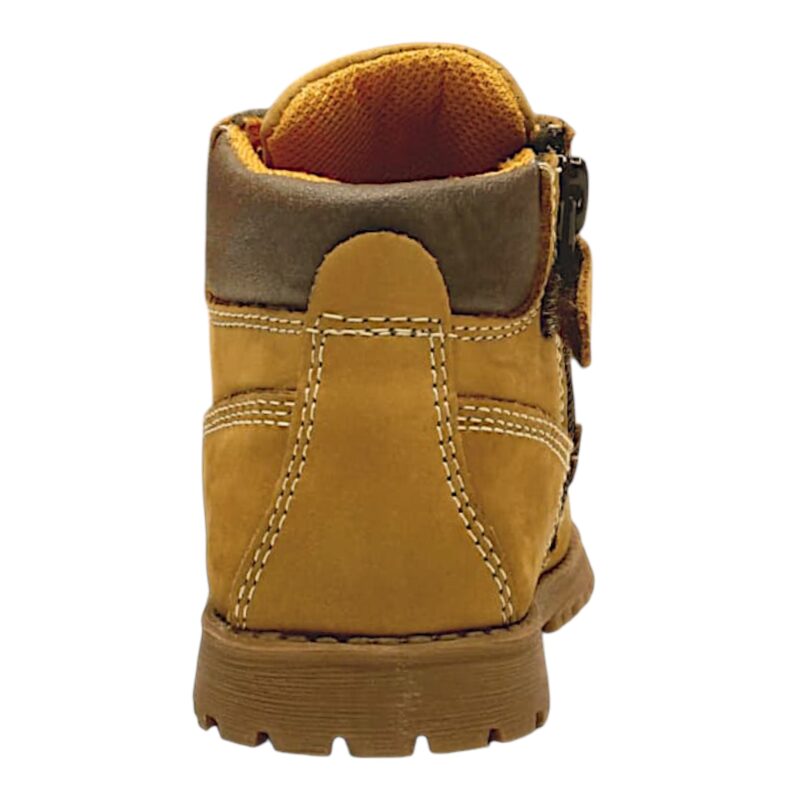 Stivaletti, anfibio cuoio-ocra tipo Timberland per bambino con lacci e zip laterale - Grünland 4 Stivaletti, anfibio ocra tipo Timberland per bambino con lacci e cerniera - Grünland