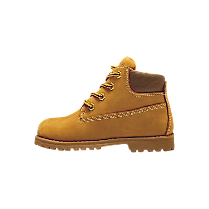 Stivaletti, anfibio cuoio-ocra tipo Timberland per bambino con lacci e zip laterale - Grünland 3 Stivaletti, anfibio ocra tipo Timberland per bambino con lacci e cerniera - Grünland