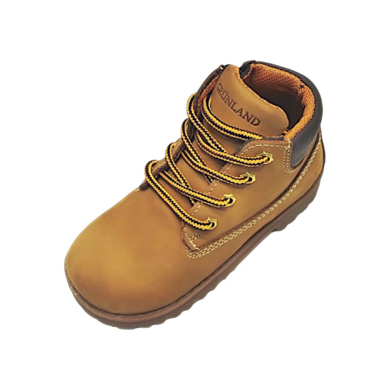 Stivaletti, anfibio cuoio-ocra tipo Timberland per bambino con lacci e zip laterale - Grünland 1 Stivaletti, anfibio ocra tipo Timberland per bambino con lacci e cerniera - Grünland