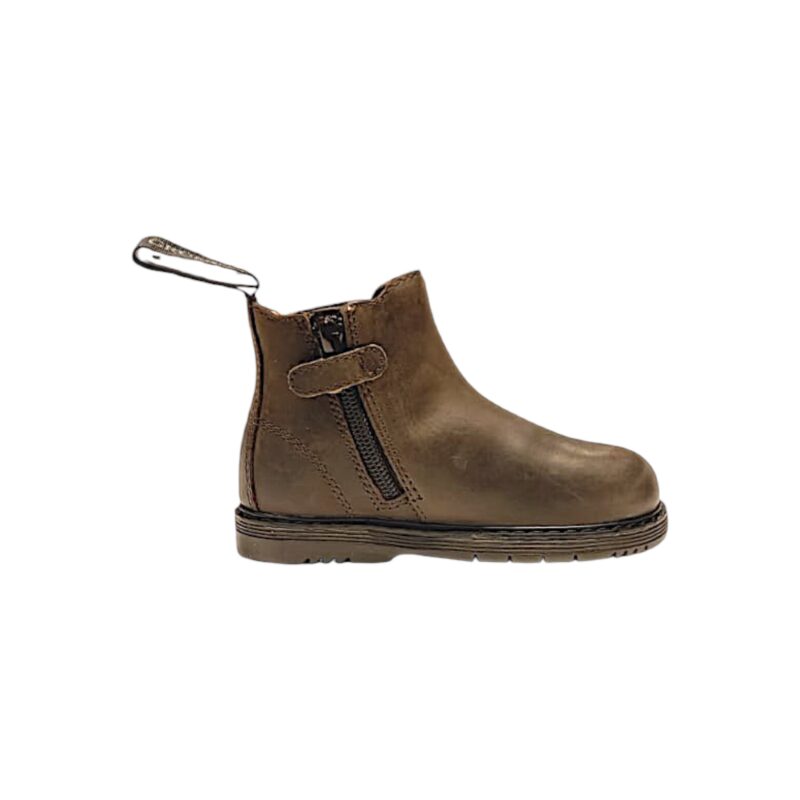 Stivaletto, polacchino marrone unisex con elastico laterale tono su tono e cerniera lampo - Grünland 2 Stivaletti polacchini Chelsea marroni per bambino e bambina con elastico laterale e cerniera lampo - Grünland