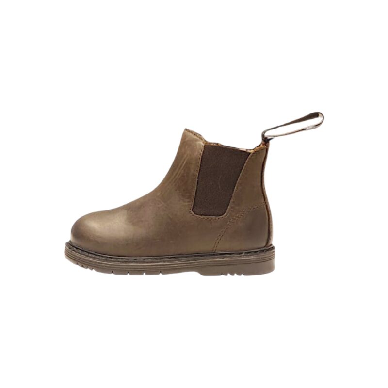 Stivaletto, polacchino marrone unisex con elastico laterale tono su tono e cerniera lampo - Grünland 3 Stivaletti polacchini Chelsea marroni per bambino e bambina con elastico laterale e cerniera lampo - Grünland