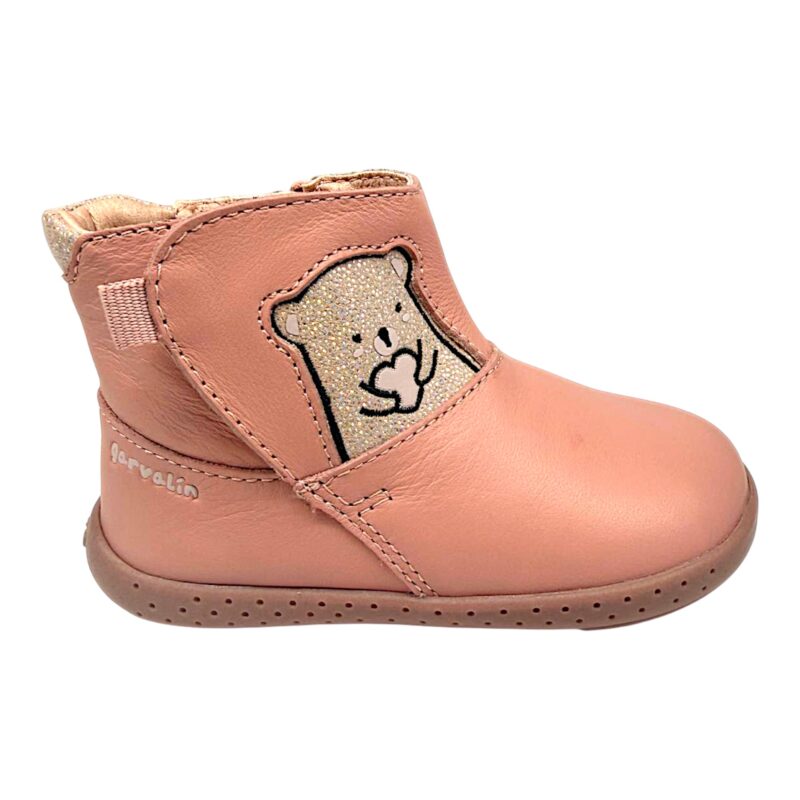 Stivaletti rosa barefoot alla caviglia in pelle per bambina con orsetto, cerniera e strappo - Garvalín 2 Stivaletti rosa barefoot alla caviglia in pelle per bambina con orsetto, cerniera e strappo - Garvalín