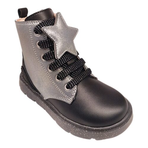 Stivaletto anfibio black-silver con lacci e zip laterale – Biomecanics