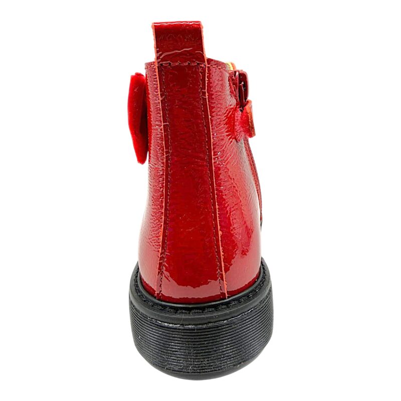 Stivaletto, anfibio rosso per bambina in pelle naplak verniciata con fiocco in velluto, lacci e zip laterale - Rossano 4 Stivaletto, anfibio rosso per bambina in pelle naplak verniciata con fiocco in velluto, lacci e zip laterale - Rossano