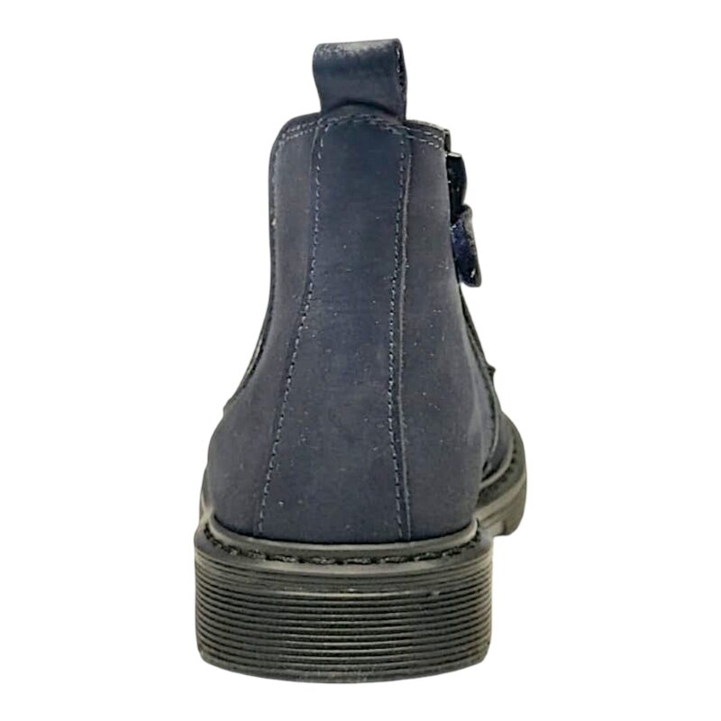 Stivaletto blu navy in nabuk per bambino con elastico a righe azzurre, grigie, bianche e zip laterale - Rossano 4 Stivaletto blu navy in nabuk per bambino con elastico a righe azzurre, grigie, bianche e zip laterale - Rossano