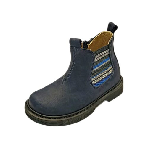 Stivaletto blu navy in nabuk per bambino con elastico a righe azzurre, grigie, bianche e zip laterale - Rossano 4 Stivaletto blu navy in nabuk per bambino con elastico a righe azzurre, grigie, bianche e zip laterale - Rossano
