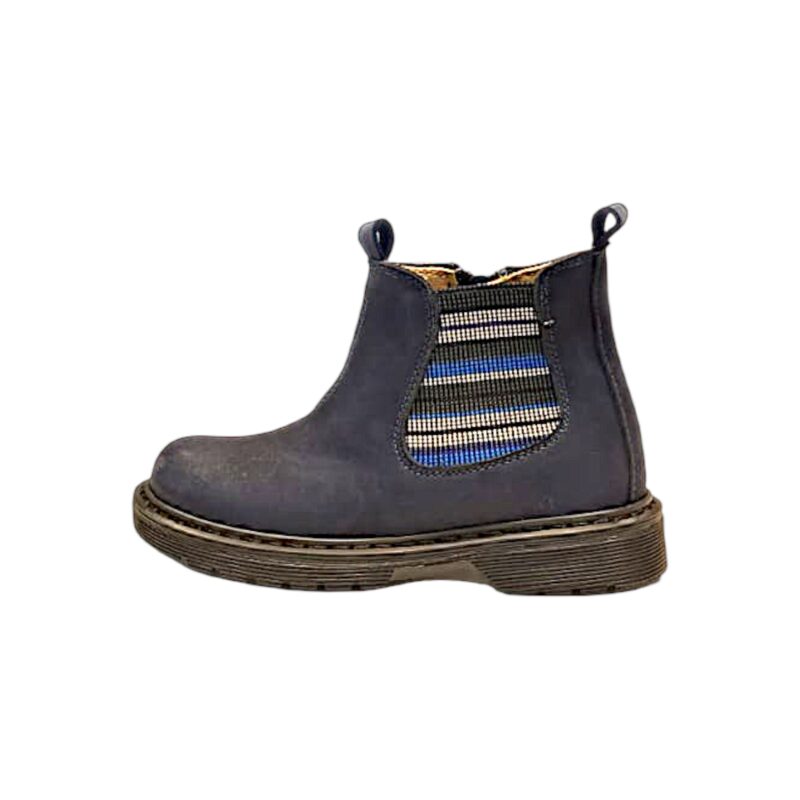 Stivaletto blu navy in nabuk per bambino con elastico a righe azzurre, grigie, bianche e zip laterale - Rossano 3 Stivaletto blu navy in nabuk per bambino con elastico a righe azzurre, grigie, bianche e zip laterale - Rossano
