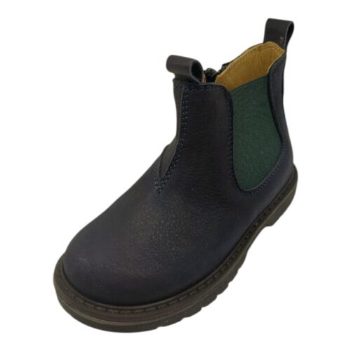 Stivaletto blu navy in nabuk per bambino primi passi con elastici verde bottiglia e zip laterale – Rossano
