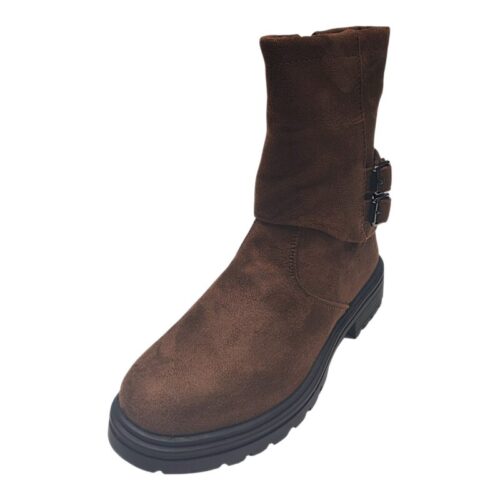 Stivaletto marrone scuro effetto scamosciato per bambina con doppia fibbia e cerniera - Asso 11 Stivaletto marrone scuro effetto scamosciato per bambina con doppia fibbia e cerniera - Asso