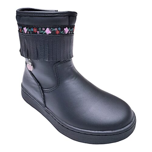 Stivaletto nero bambina con frangetta e ciondolo a forma di mela - Lelli Kelly