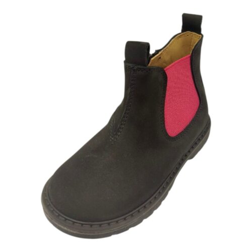 Stivaletto nero in nabuk per bambina primi passi con elastico fucsia e zip laterale – Rossano