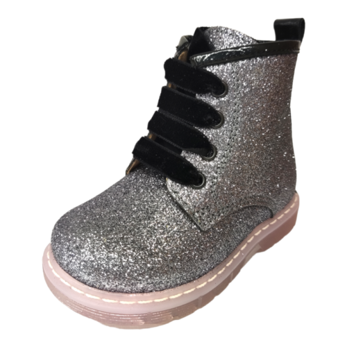Stivaletto per bambina primi passi in pelle glitterata con zip – Rossano