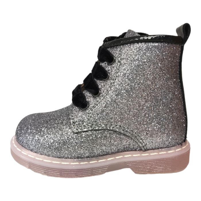 Stivaletto per bambina primi passi in pelle glitterata con zip – Rossano