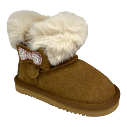 Stivaletto primi passi bambina marrone Kathrine in pelle con fiocco diamantato - Lelli Kelly