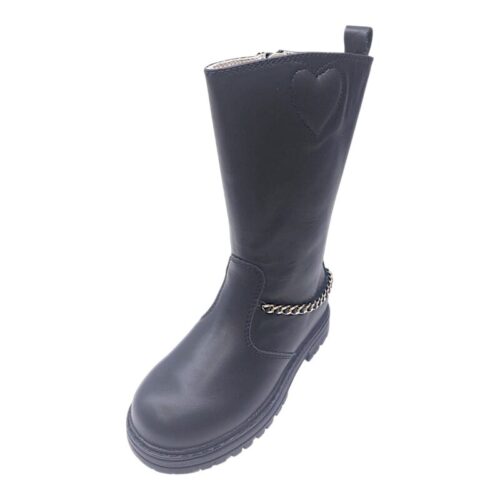 Stivali bambina neri con ricamo cuore e catenella alla caviglia e zip – Balducci