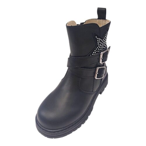 Stivali bambina neri con stella brillanti, due fibbie e zip – Balducci