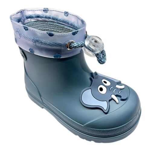 Stivali, calosce da pioggia in gomma celeste per bambino con elefantino decorativo e chiusura ad elastico - Igor