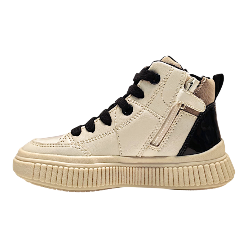 Sneakers alte avorio-beige per bambina-ragazza con striscia laterale glitterata oro, lacci elastici e cerniera - Geox 2 Sneakers alte avorio-beige per bambina-ragazza con striscia laterale glitterata oro, lacci elastici e cerniera - Geox - immagine 2