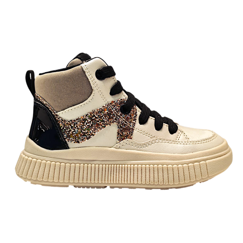 Sneakers alte avorio-beige per bambina-ragazza con striscia laterale glitterata oro, lacci elastici e cerniera - Geox 4 Sneakers alte avorio-beige per bambina-ragazza con striscia laterale glitterata oro, lacci elastici e cerniera - Geox - immagine 4